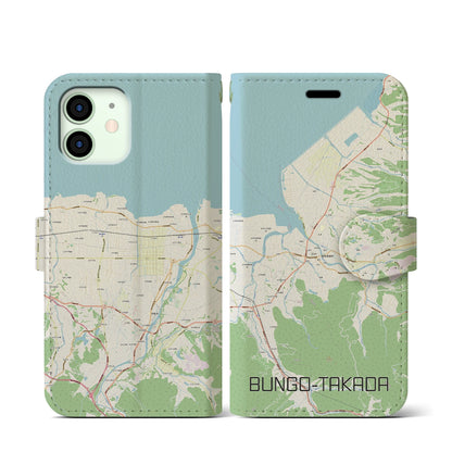 【豊後高田（大分県）】地図柄iPhoneケース（手帳タイプ）ナチュラル・iPhone 12 mini 用