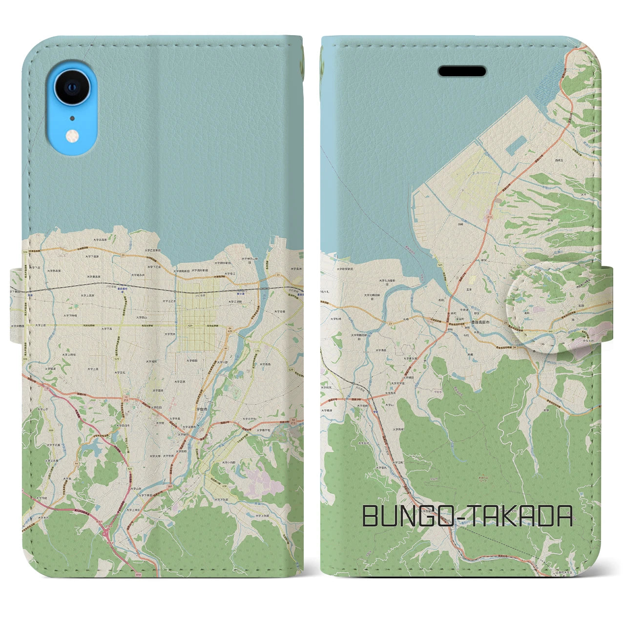 【豊後高田】地図柄iPhoneケース（手帳両面タイプ・ナチュラル）iPhone XR 用