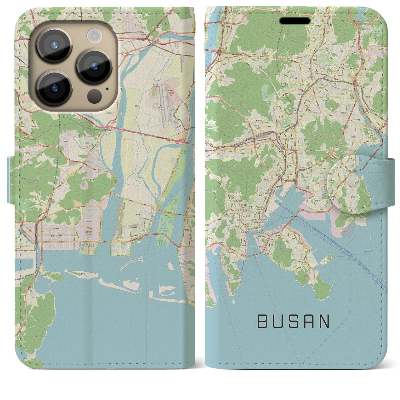 【釜山】地図柄iPhoneケース（手帳両面タイプ・ナチュラル）iPhone 14 Pro Max 用