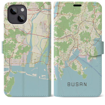 【釜山（韓国）】地図柄iPhoneケース（手帳タイプ）ナチュラル・iPhone 14 Plus 用