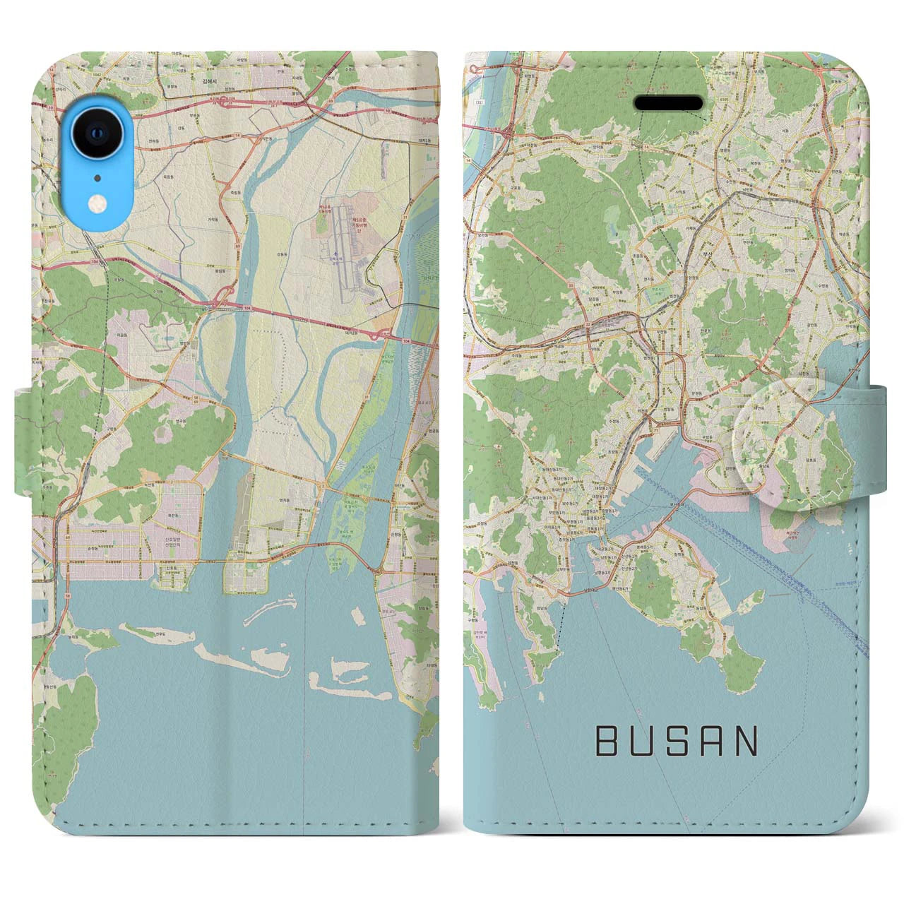 【釜山】地図柄iPhoneケース（手帳両面タイプ・ナチュラル）iPhone XR 用