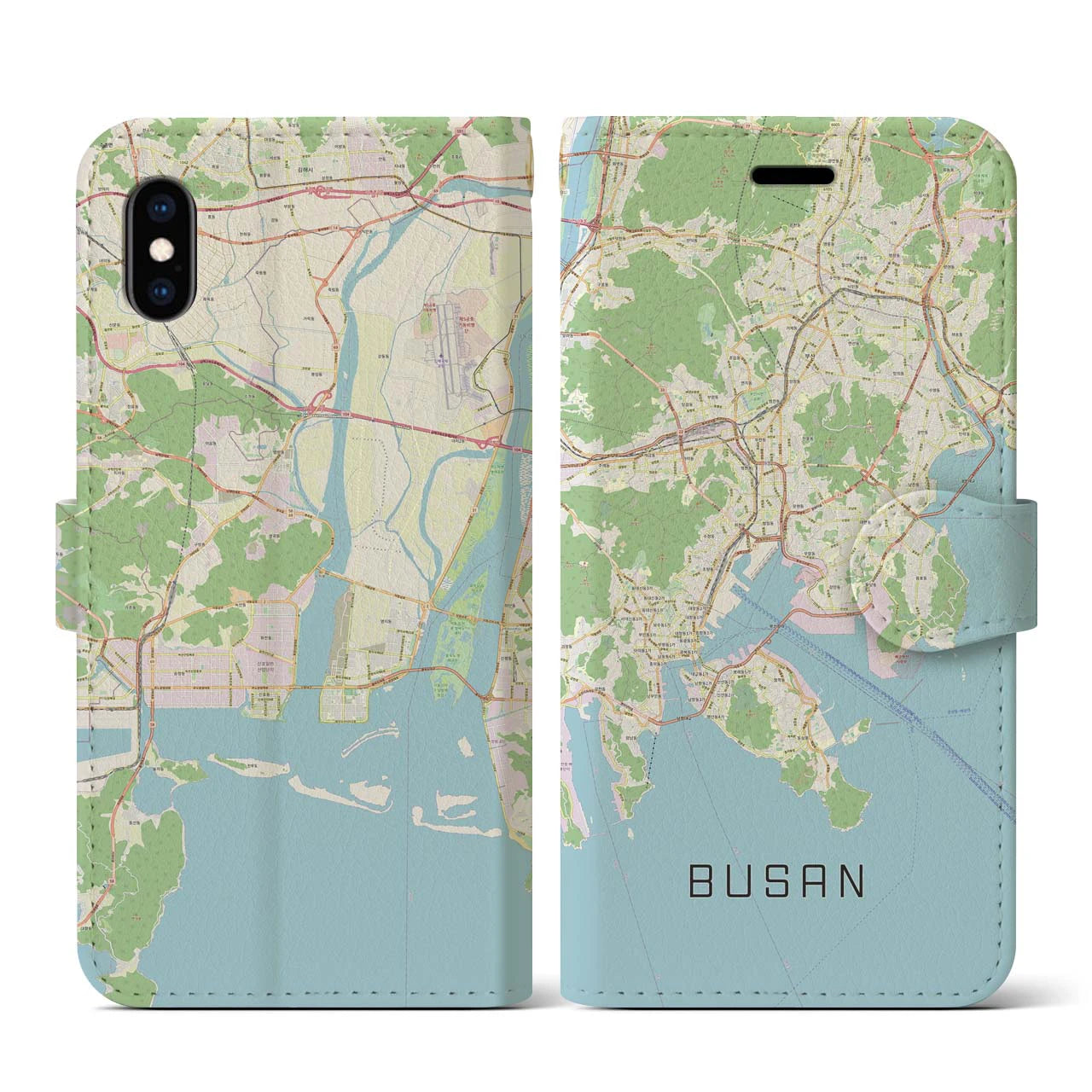 【釜山】地図柄iPhoneケース（手帳両面タイプ・ナチュラル）iPhone XS / X 用