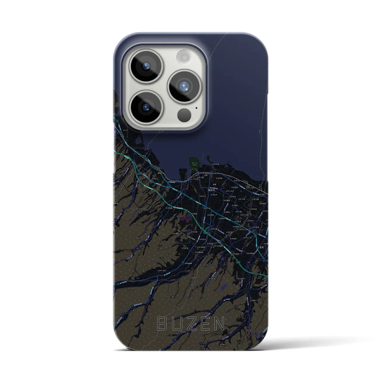【豊前】地図柄iPhoneケース（バックカバータイプ・ブラック）iPhone 15 Pro 用