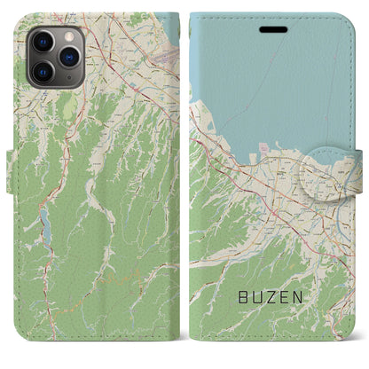 【豊前（福岡県）】地図柄iPhoneケース（手帳タイプ）ナチュラル・iPhone 11 Pro Max 用