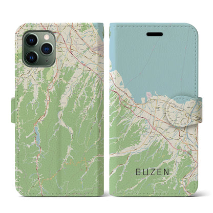【豊前（福岡県）】地図柄iPhoneケース（手帳タイプ）ナチュラル・iPhone 11 Pro 用