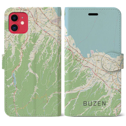 【豊前（福岡県）】地図柄iPhoneケース（手帳タイプ）ナチュラル・iPhone 11 用