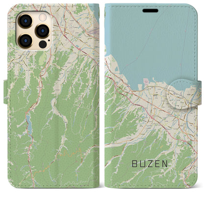 【豊前（福岡県）】地図柄iPhoneケース（手帳タイプ）ナチュラル・iPhone 12 Pro Max 用