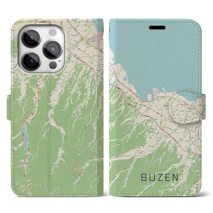 【豊前（福岡県）】地図柄iPhoneケース（手帳タイプ）ナチュラル・iPhone 14 Pro 用