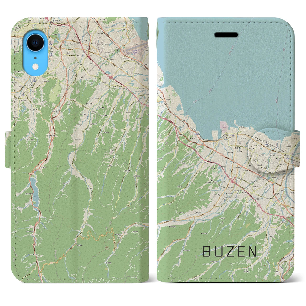 【豊前】地図柄iPhoneケース（手帳両面タイプ・ナチュラル）iPhone XR 用