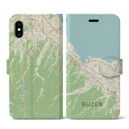 【豊前（福岡県）】地図柄iPhoneケース（手帳タイプ）ナチュラル・iPhone XS / X 用