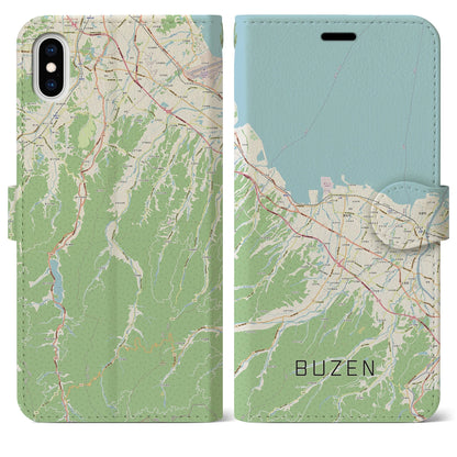 【豊前（福岡県）】地図柄iPhoneケース（手帳タイプ）ナチュラル・iPhone XS Max 用