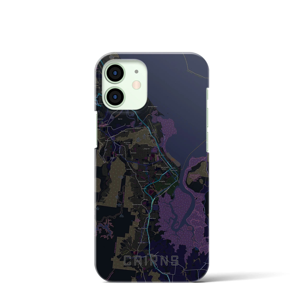 【ケアンズ】地図柄iPhoneケース（バックカバータイプ・ブラック）iPhone 12 mini 用