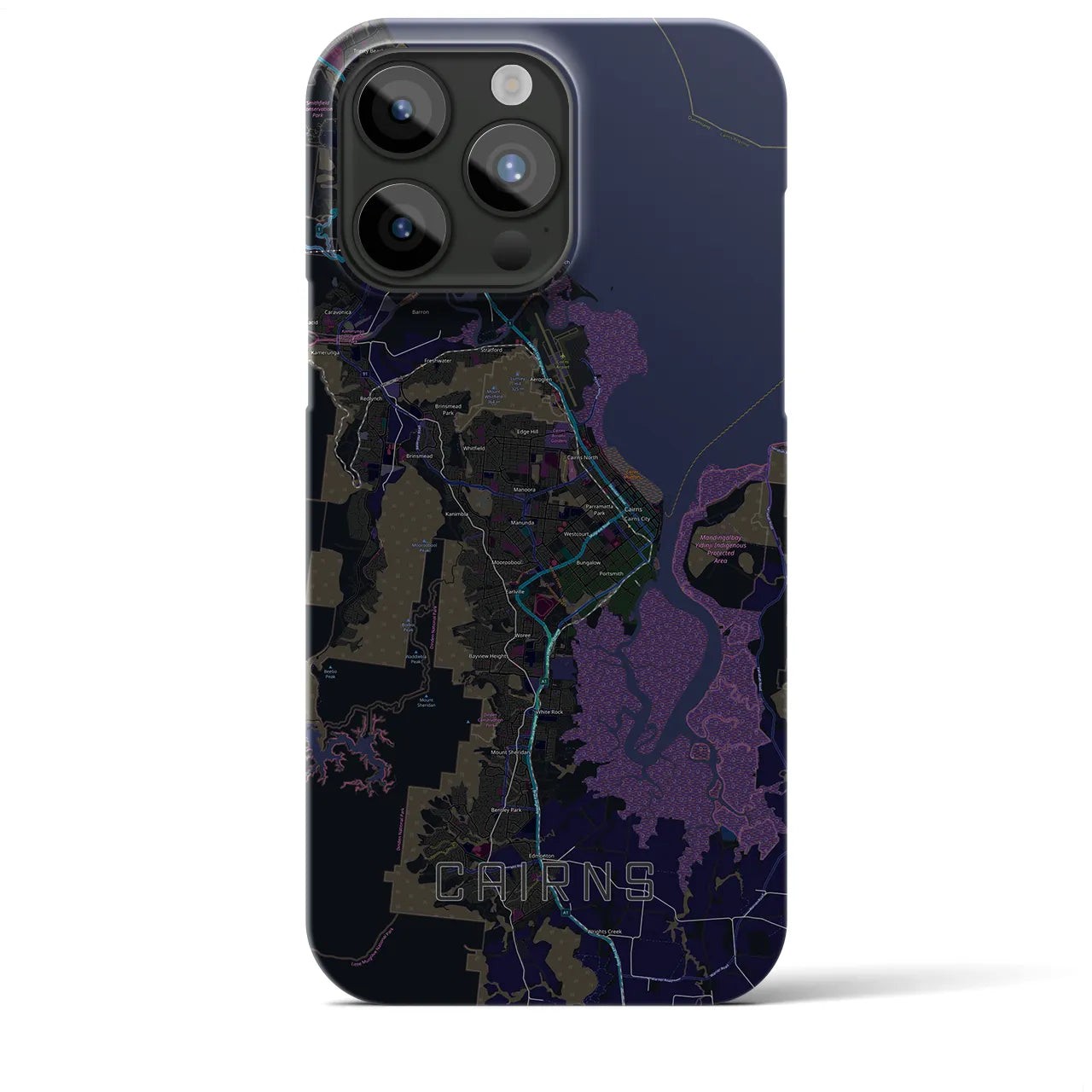 【ケアンズ】地図柄iPhoneケース（バックカバータイプ・ブラック）iPhone 15 Pro Max 用
