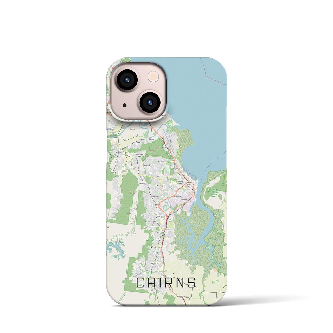 【ケアンズ】地図柄iPhoneケース（バックカバータイプ・ナチュラル）iPhone 13 mini 用