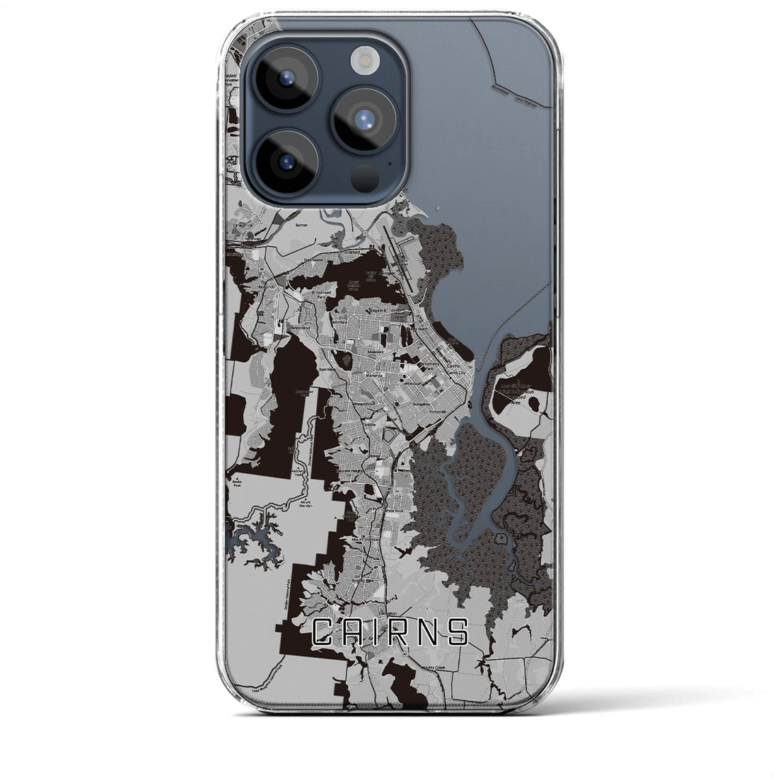 【ケアンズ】地図柄iPhoneケース（クリアタイプ・モノトーン）iPhone 15 Pro Max 用