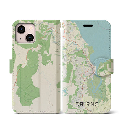 【ケアンズ（オーストラリア）】地図柄iPhoneケース（手帳タイプ）ナチュラル・iPhone 13 mini 用