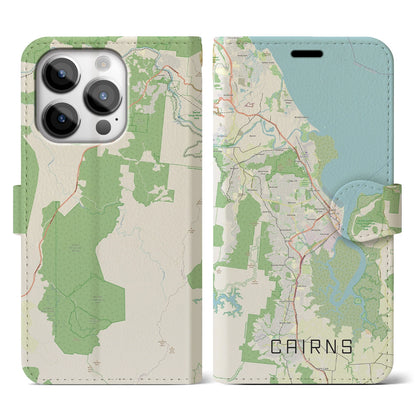 【ケアンズ（オーストラリア）】地図柄iPhoneケース（手帳タイプ）ナチュラル・iPhone 14 Pro 用