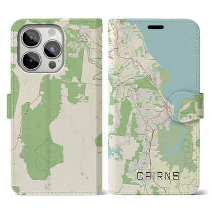 【ケアンズ（オーストラリア）】地図柄iPhoneケース（手帳タイプ）ナチュラル・iPhone 15 Pro 用