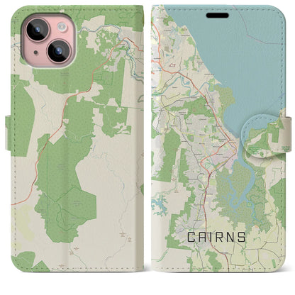 【ケアンズ（オーストラリア）】地図柄iPhoneケース（手帳タイプ）ナチュラル・iPhone 15 Plus 用