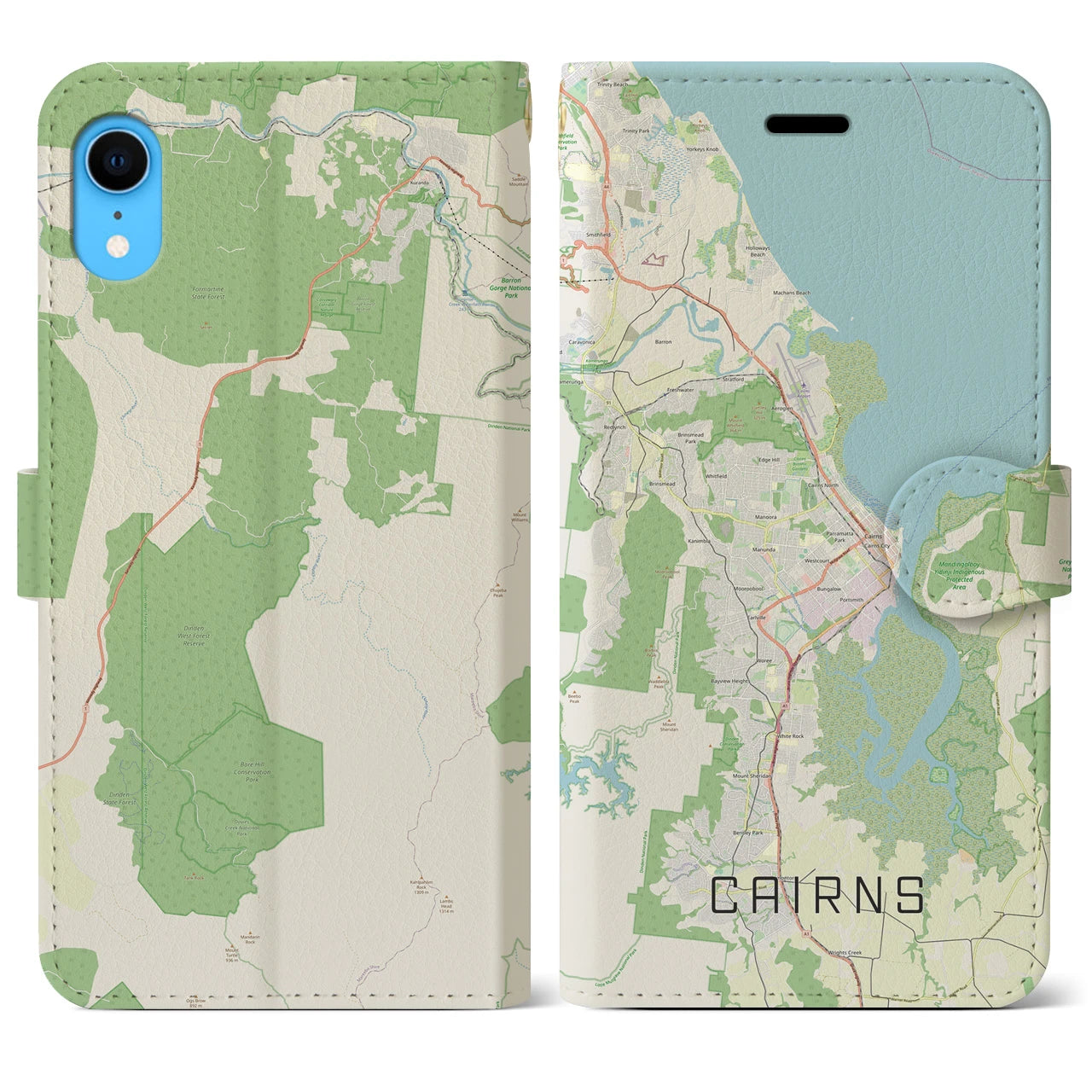 【ケアンズ】地図柄iPhoneケース（手帳両面タイプ・ナチュラル）iPhone XR 用