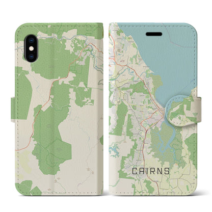 【ケアンズ（オーストラリア）】地図柄iPhoneケース（手帳タイプ）ナチュラル・iPhone XS / X 用