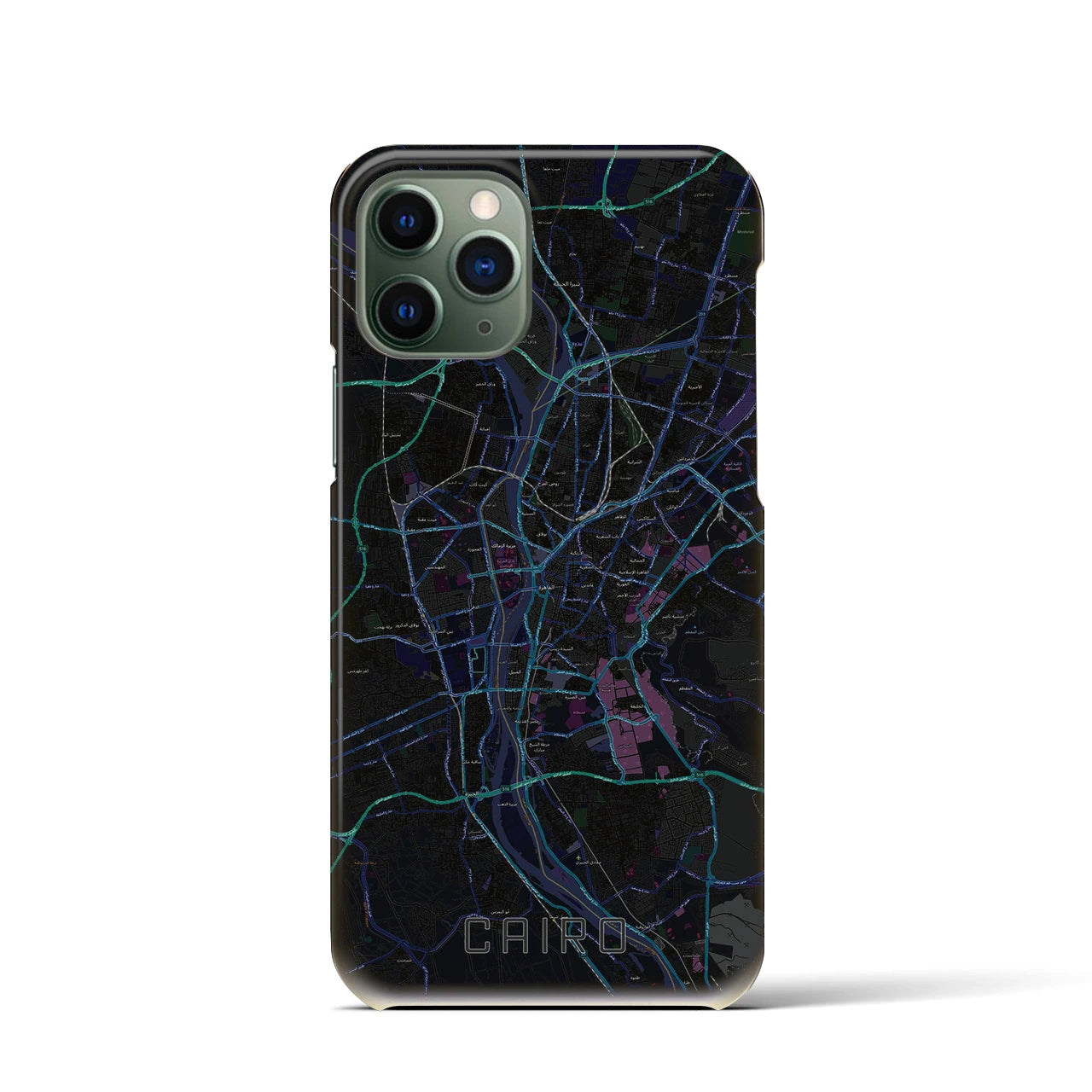 【カイロ】地図柄iPhoneケース（バックカバータイプ・ブラック）iPhone 11 Pro 用