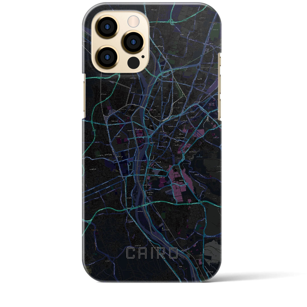 【カイロ】地図柄iPhoneケース（バックカバータイプ・ブラック）iPhone 12 Pro Max 用