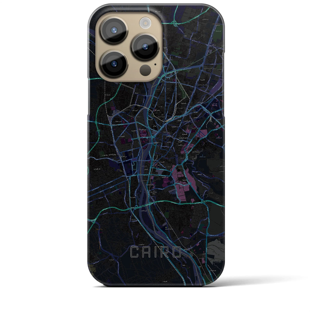【カイロ】地図柄iPhoneケース（バックカバータイプ・ブラック）iPhone 14 Pro Max 用