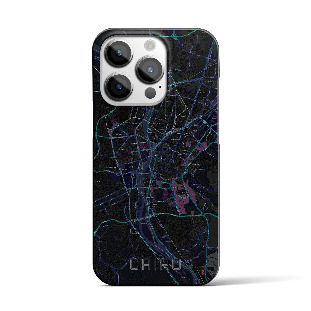 【カイロ】地図柄iPhoneケース（バックカバータイプ・ブラック）iPhone 14 Pro 用