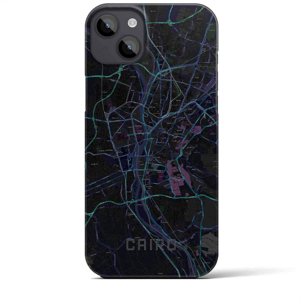 【カイロ】地図柄iPhoneケース（バックカバータイプ・ブラック）iPhone 14 Plus 用