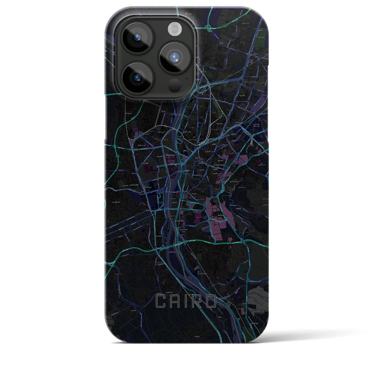 【カイロ】地図柄iPhoneケース（バックカバータイプ・ブラック）iPhone 15 Pro Max 用
