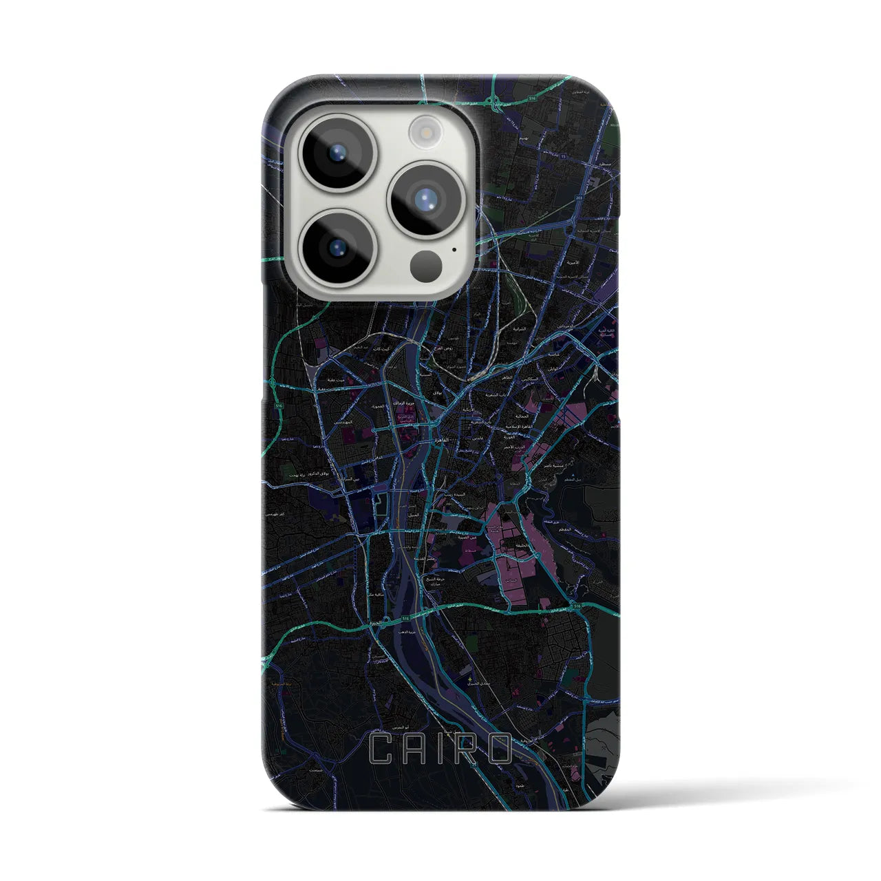 【カイロ】地図柄iPhoneケース（バックカバータイプ・ブラック）iPhone 15 Pro 用