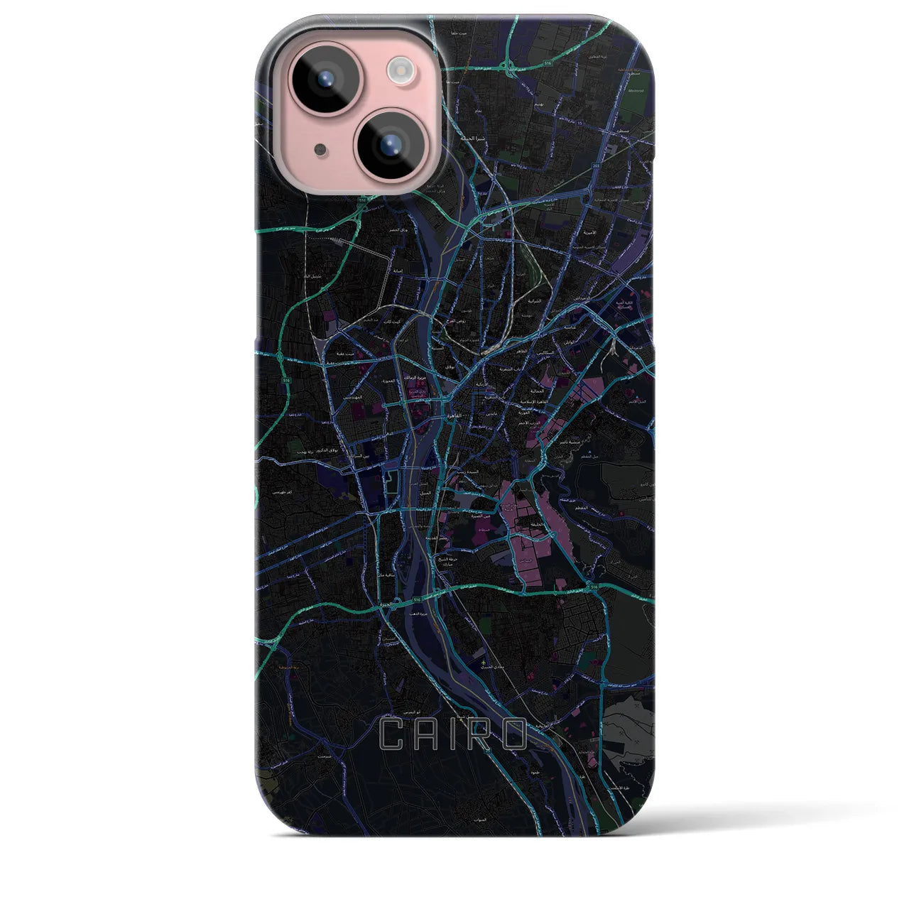 【カイロ】地図柄iPhoneケース（バックカバータイプ・ブラック）iPhone 15 Plus 用