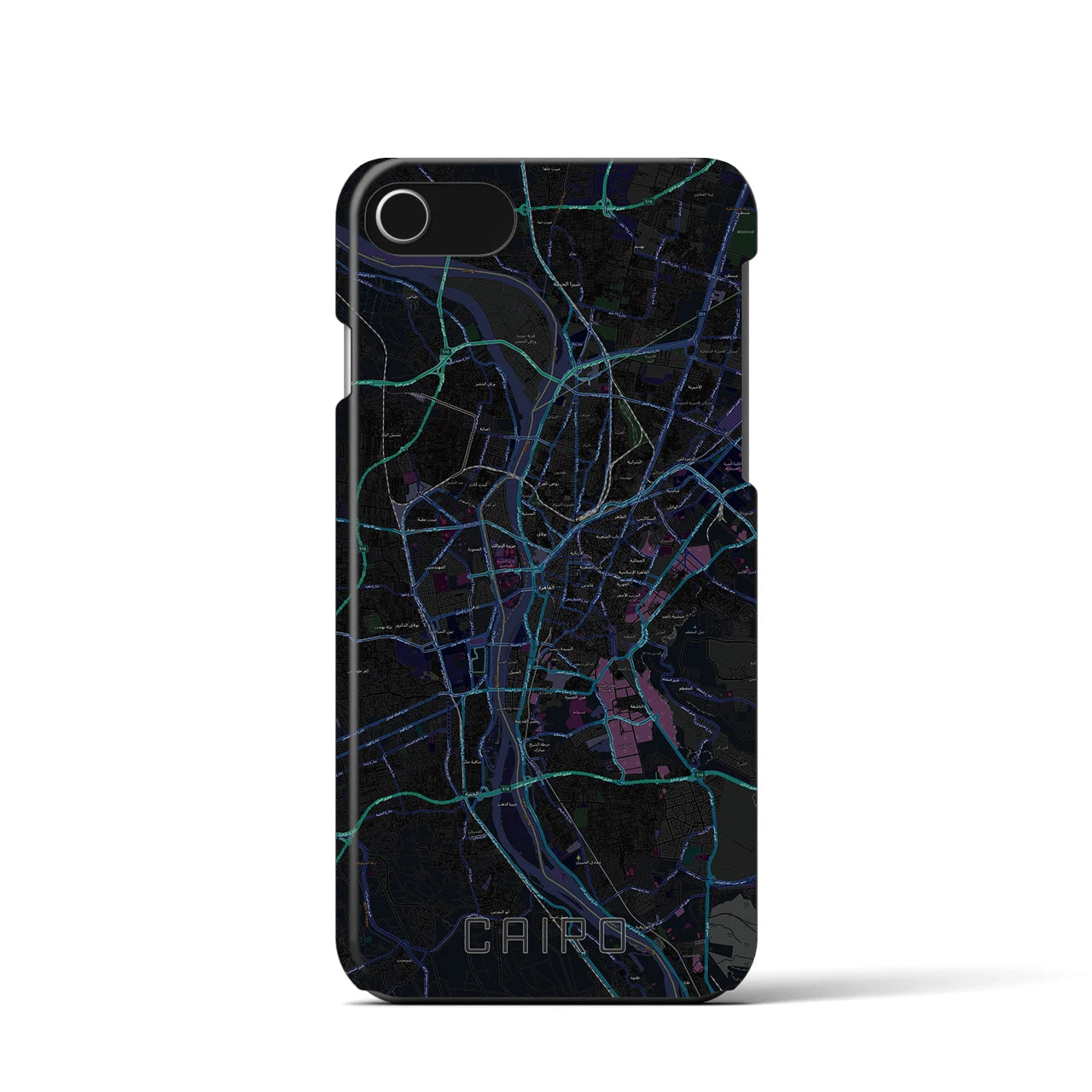 【カイロ】地図柄iPhoneケース（バックカバータイプ・ブラック）iPhone SE（第3 / 第2世代） / 8 / 7 / 6s / 6 用