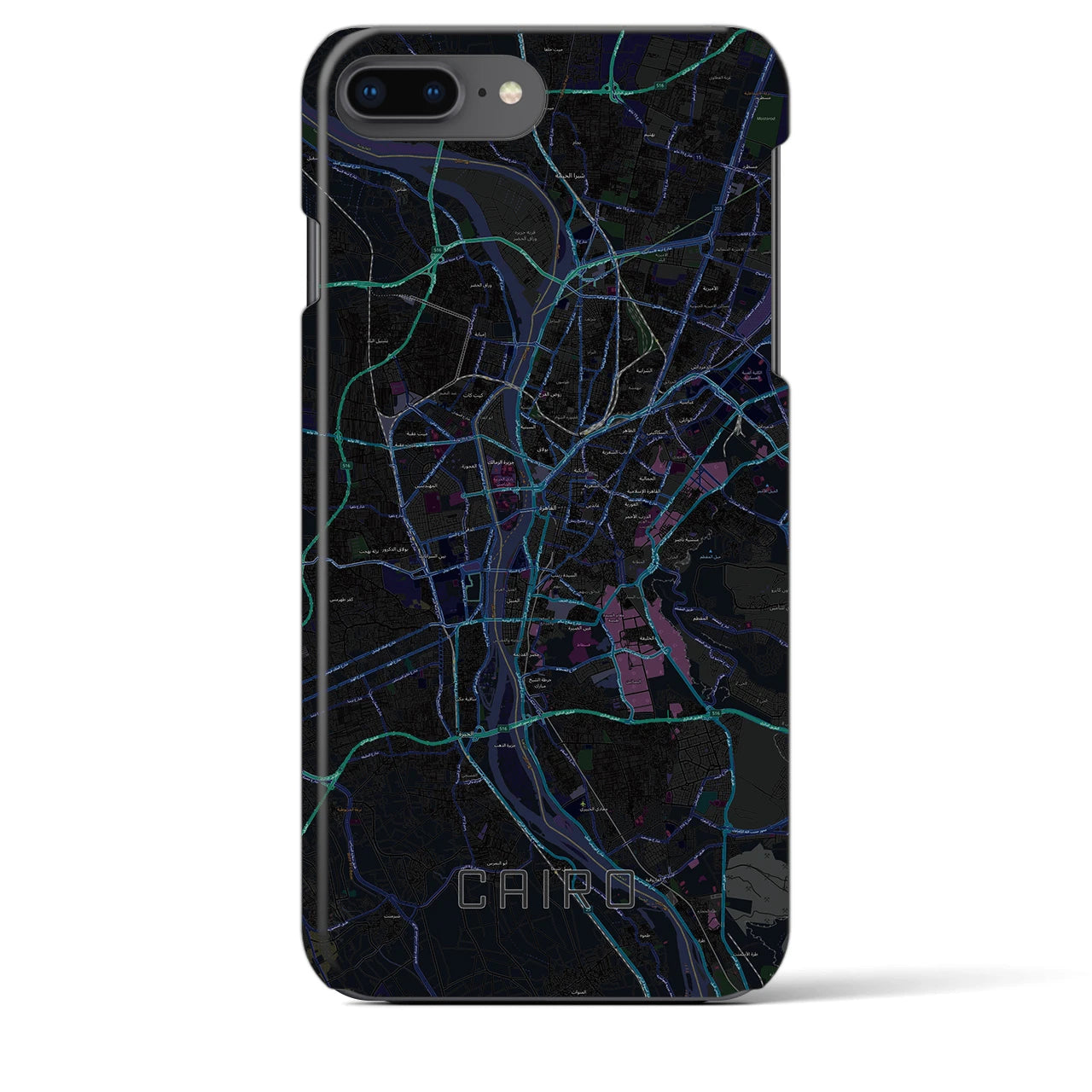 【カイロ】地図柄iPhoneケース（バックカバータイプ・ブラック）iPhone 8Plus /7Plus / 6sPlus / 6Plus 用