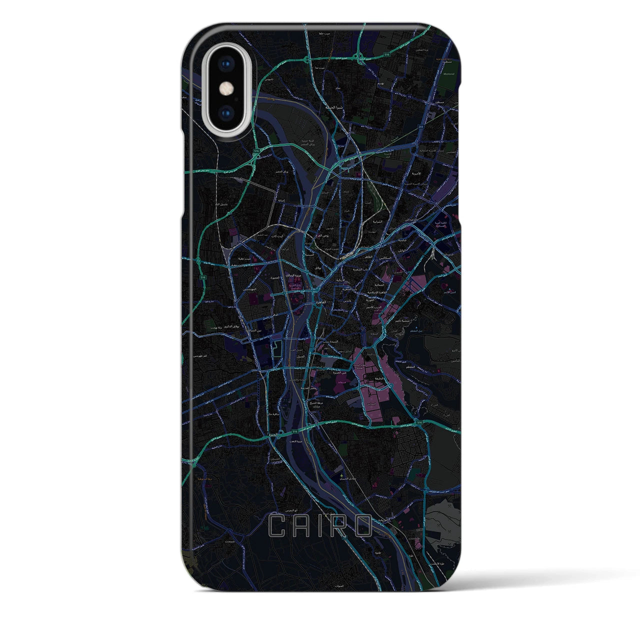 【カイロ】地図柄iPhoneケース（バックカバータイプ・ブラック）iPhone XS Max 用