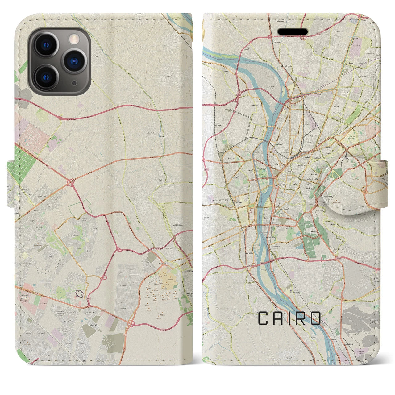 【カイロ】地図柄iPhoneケース（手帳両面タイプ・ナチュラル）iPhone 11 Pro Max 用