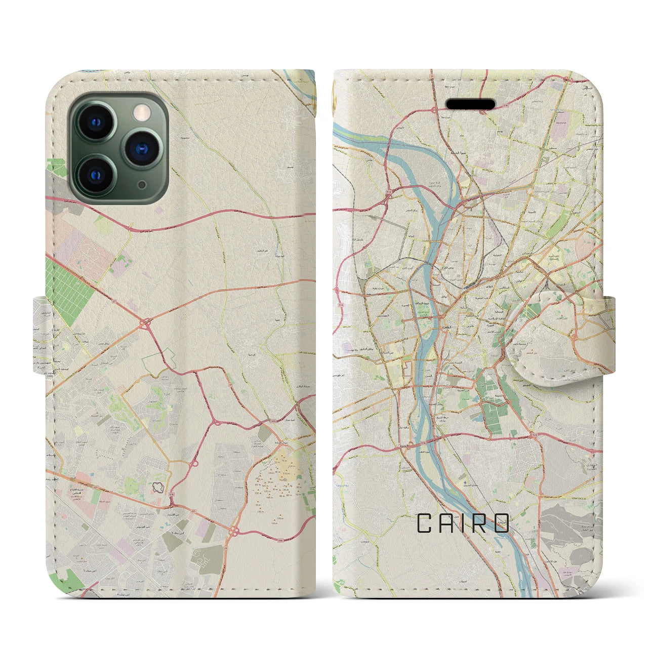 【カイロ】地図柄iPhoneケース（手帳両面タイプ・ナチュラル）iPhone 11 Pro 用