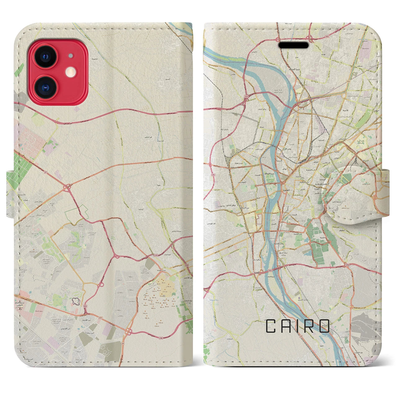 【カイロ】地図柄iPhoneケース（手帳両面タイプ・ナチュラル）iPhone 11 用