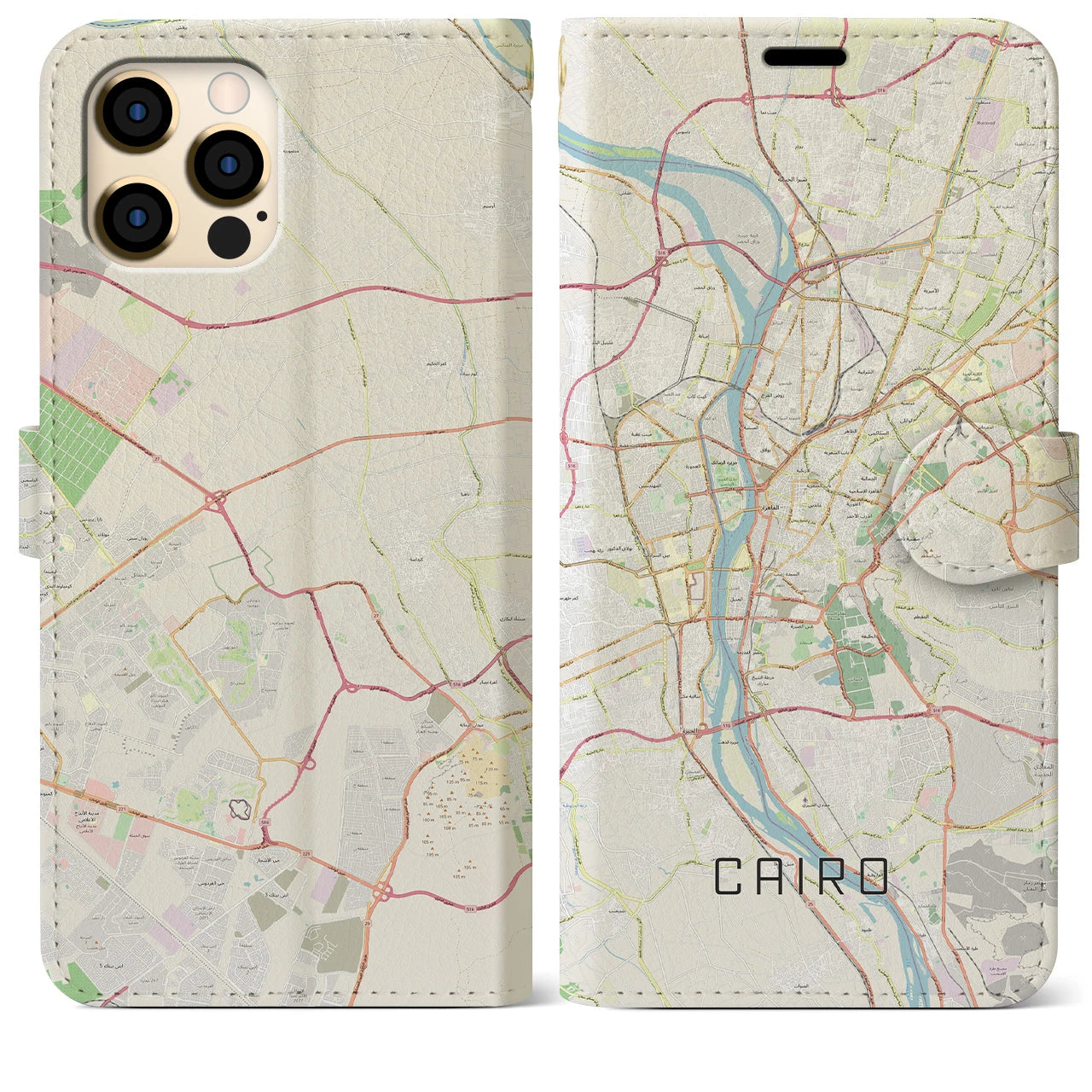 【カイロ】地図柄iPhoneケース（手帳両面タイプ・ナチュラル）iPhone 12 Pro Max 用