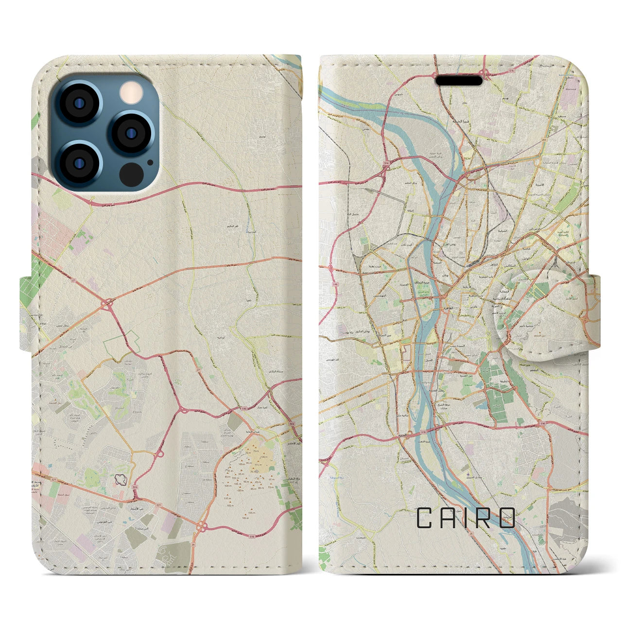 【カイロ】地図柄iPhoneケース（手帳両面タイプ・ナチュラル）iPhone 12 / 12 Pro 用