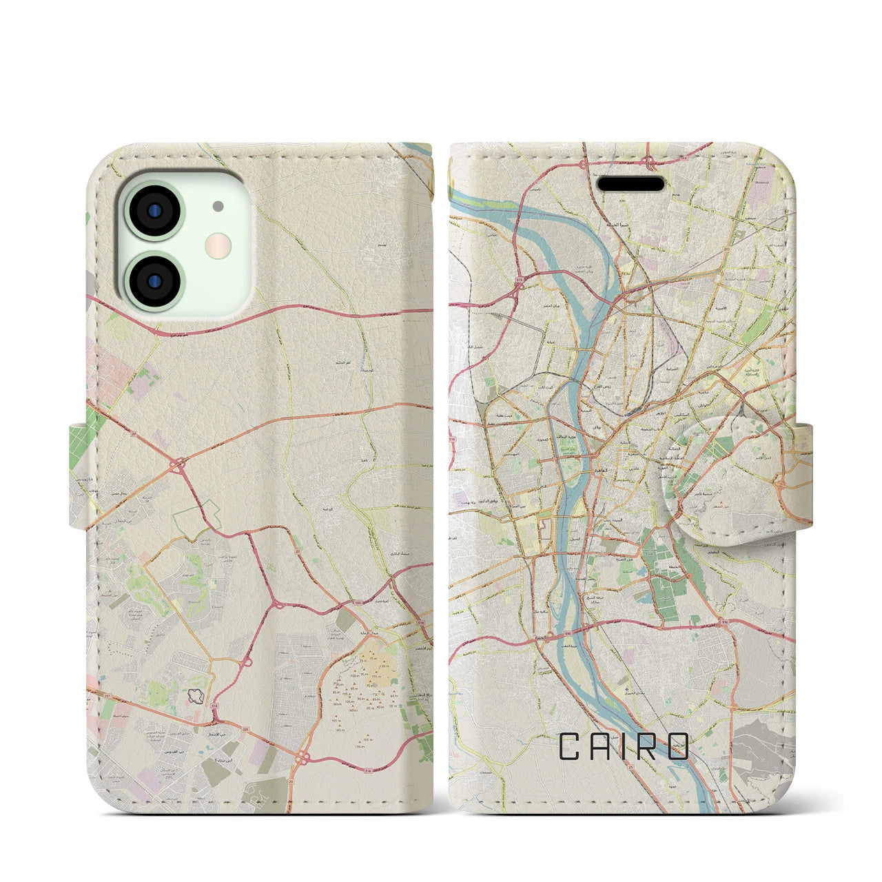 【カイロ】地図柄iPhoneケース（手帳両面タイプ・ナチュラル）iPhone 12 mini 用