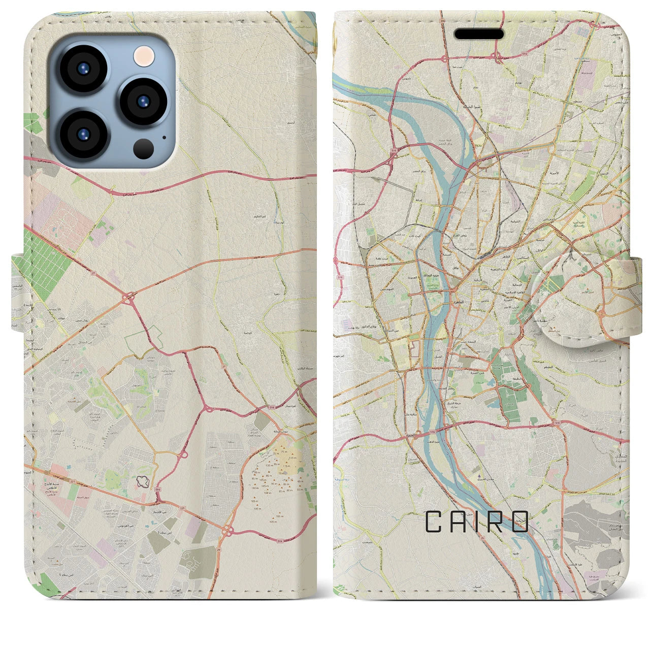 【カイロ】地図柄iPhoneケース（手帳両面タイプ・ナチュラル）iPhone 13 Pro Max 用
