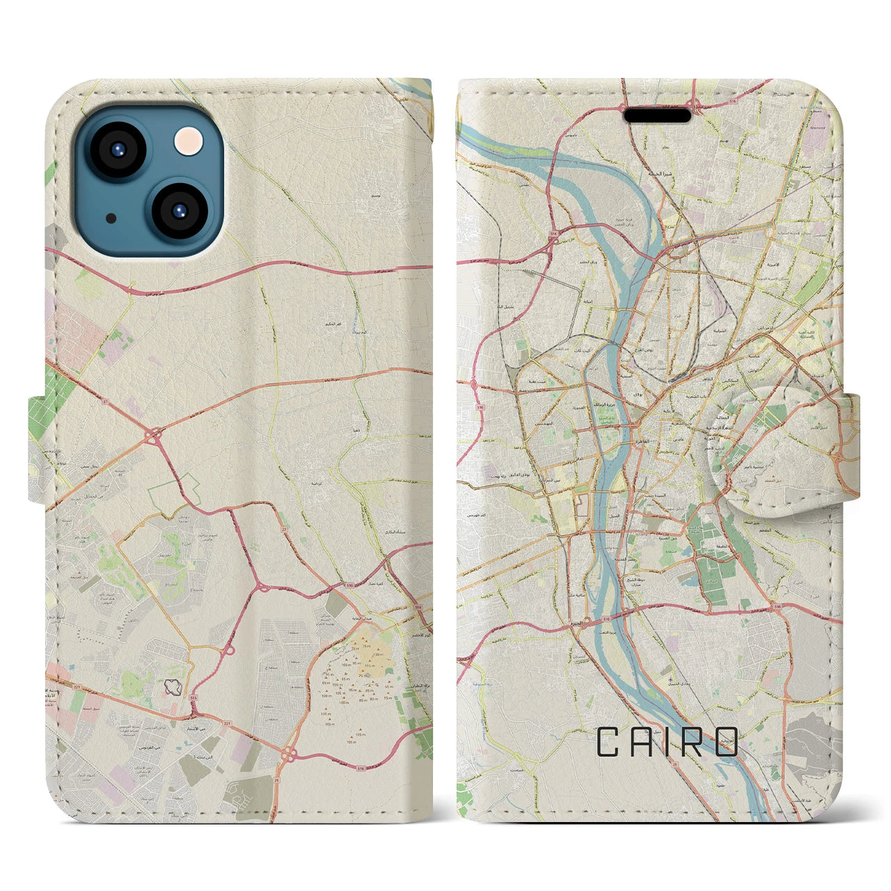 【カイロ】地図柄iPhoneケース（手帳両面タイプ・ナチュラル）iPhone 13 用