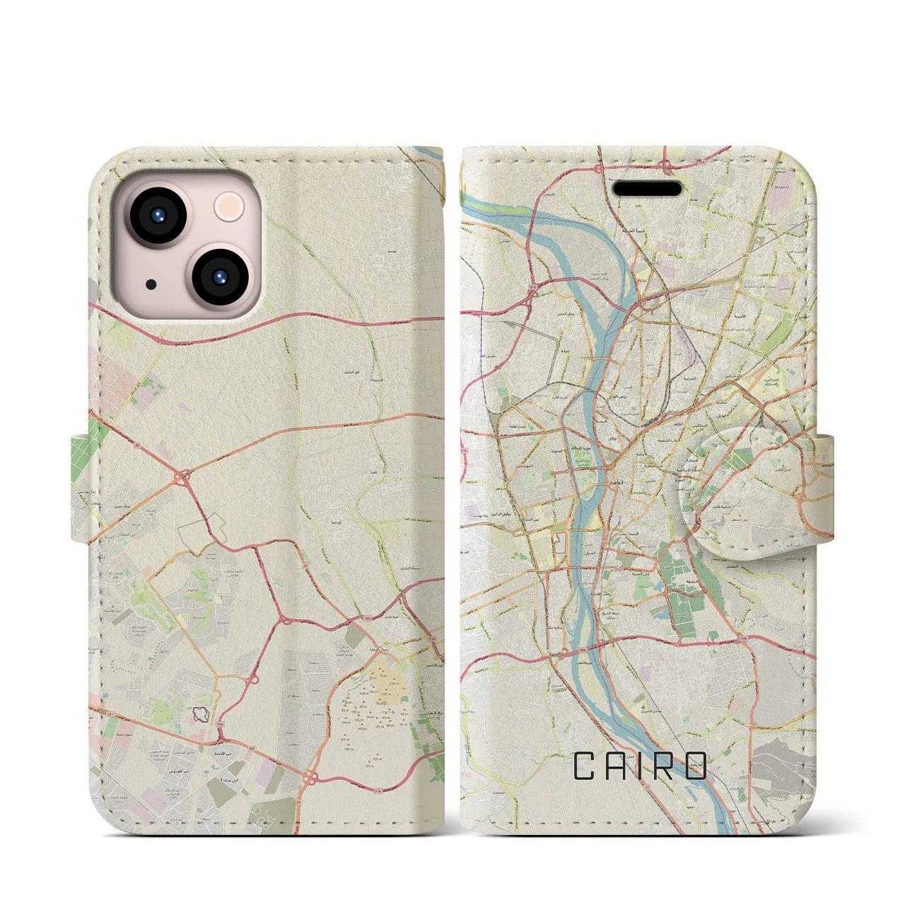 【カイロ】地図柄iPhoneケース（手帳両面タイプ・ナチュラル）iPhone 13 mini 用