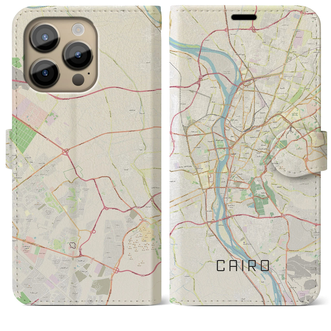 【カイロ】地図柄iPhoneケース（手帳両面タイプ・ナチュラル）iPhone 14 Pro Max 用