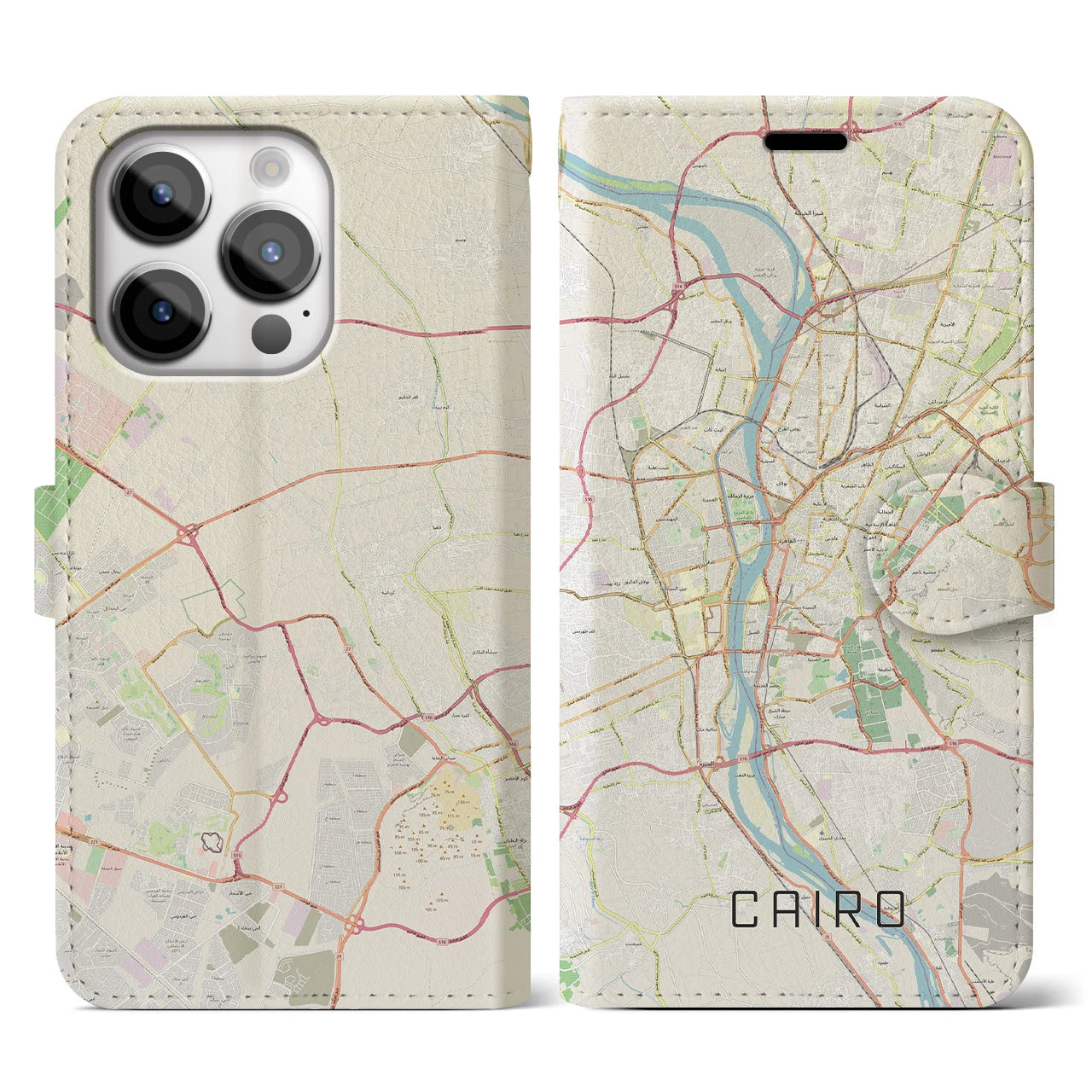 【カイロ】地図柄iPhoneケース（手帳両面タイプ・ナチュラル）iPhone 14 Pro 用