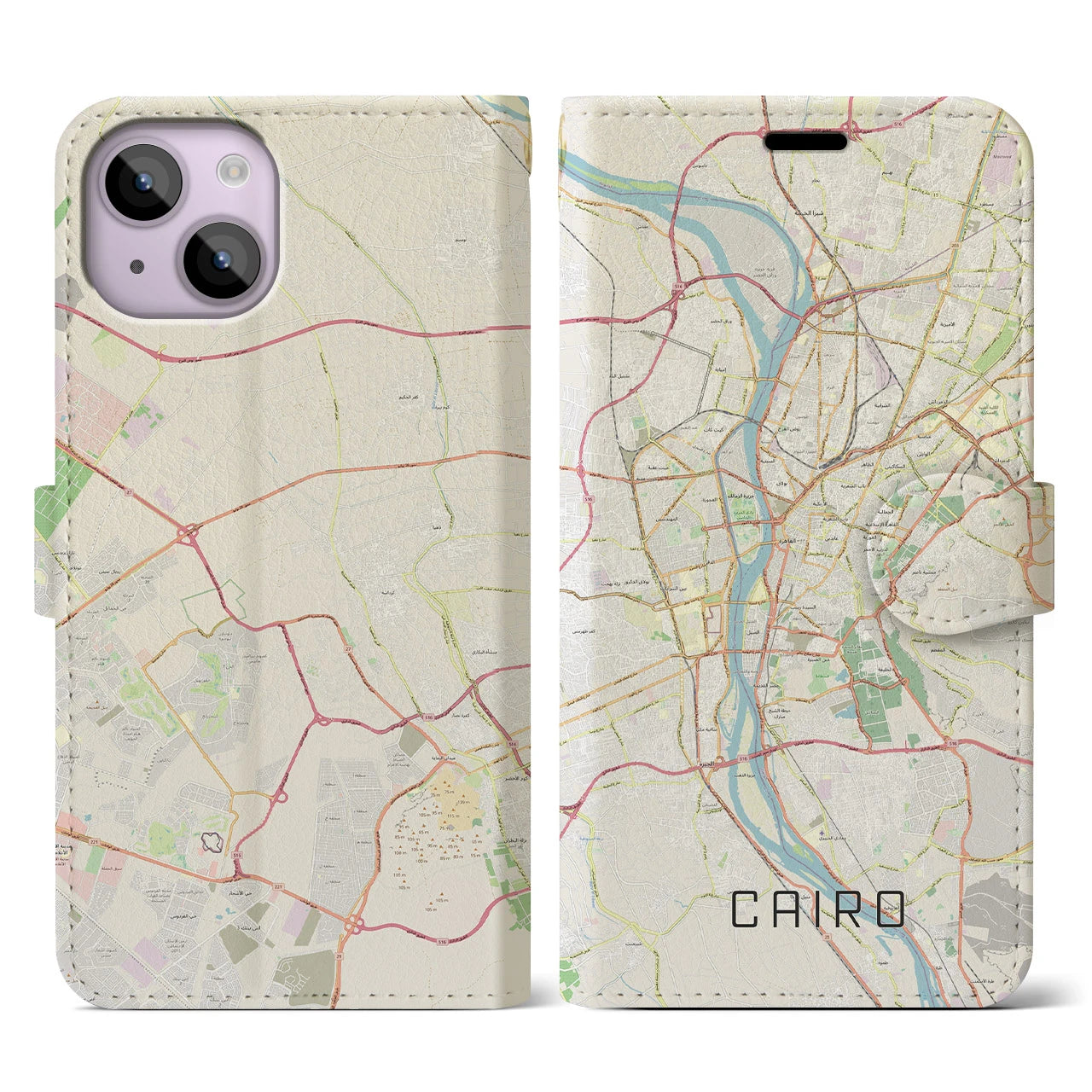 【カイロ】地図柄iPhoneケース（手帳両面タイプ・ナチュラル）iPhone 14 用