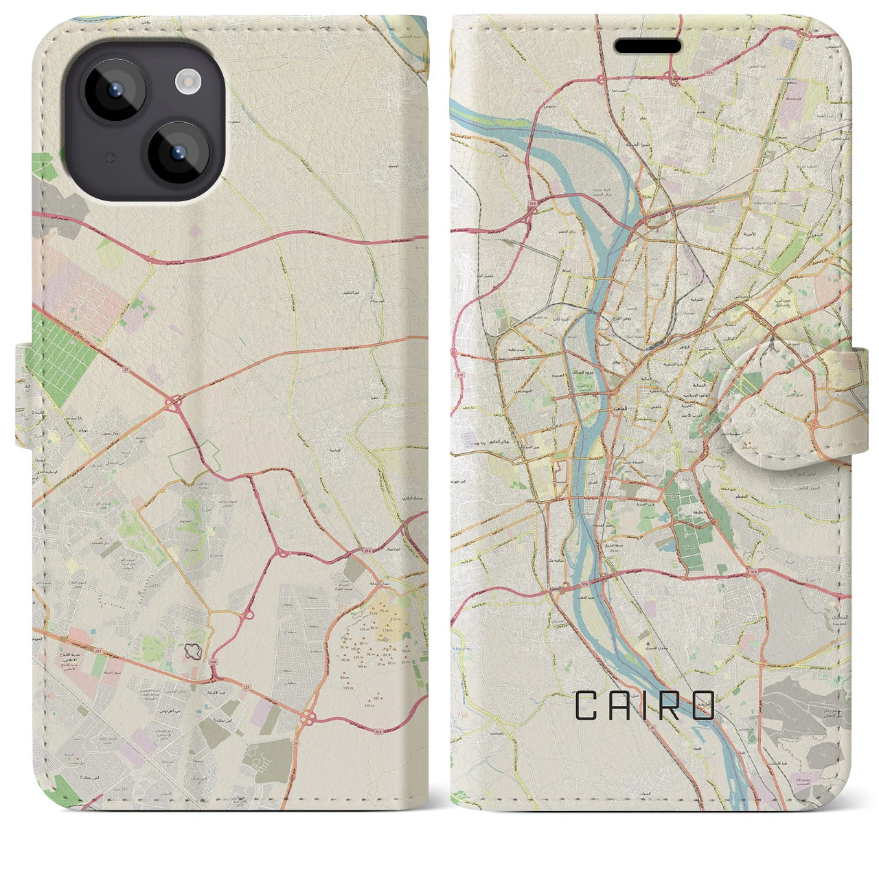 【カイロ】地図柄iPhoneケース（手帳両面タイプ・ナチュラル）iPhone 14 Plus 用