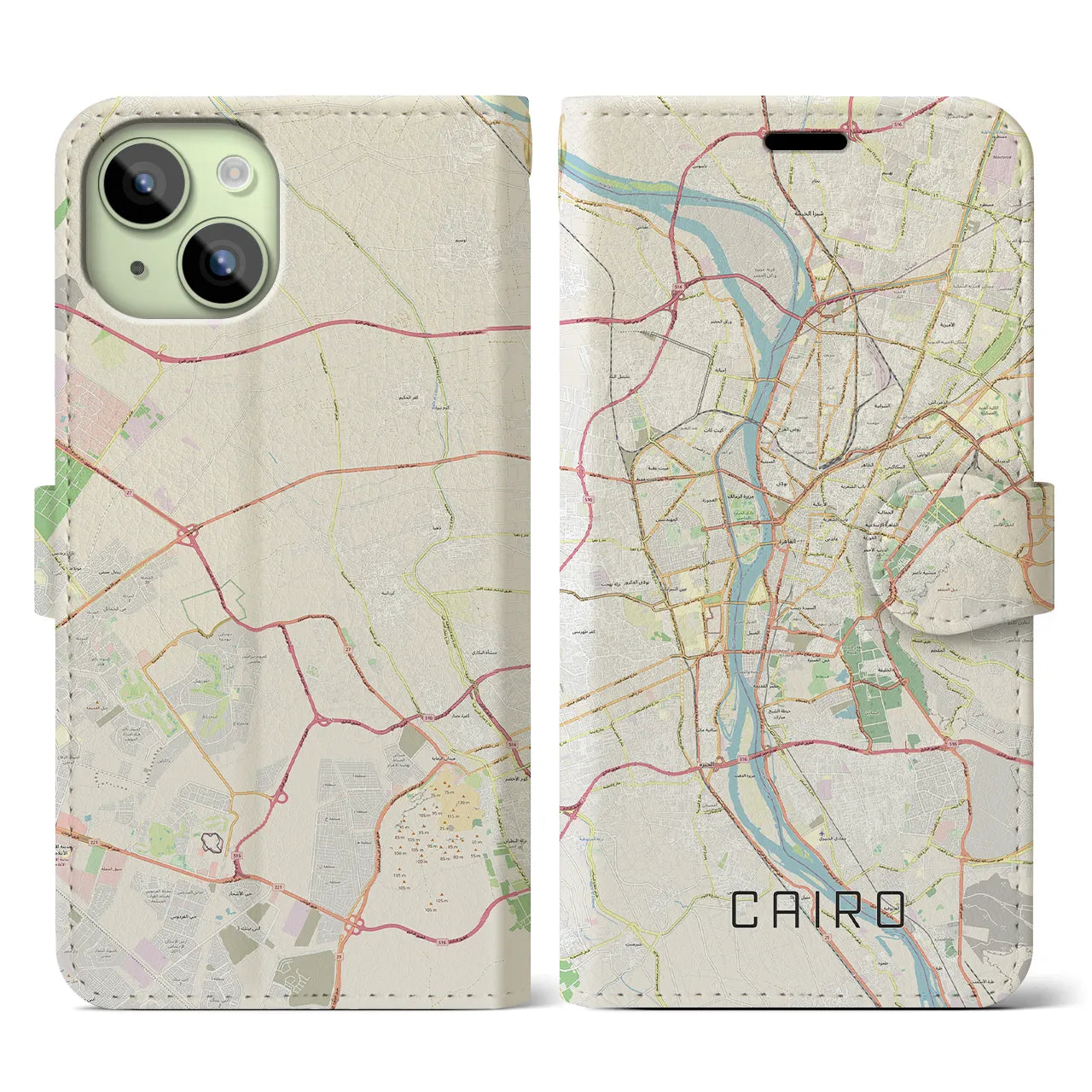 【カイロ】地図柄iPhoneケース（手帳両面タイプ・ナチュラル）iPhone 15 用